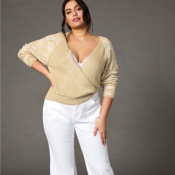 ✨ Anthropologie Lace-Sleeve Sweater Sz XL - Picture 7 of 9